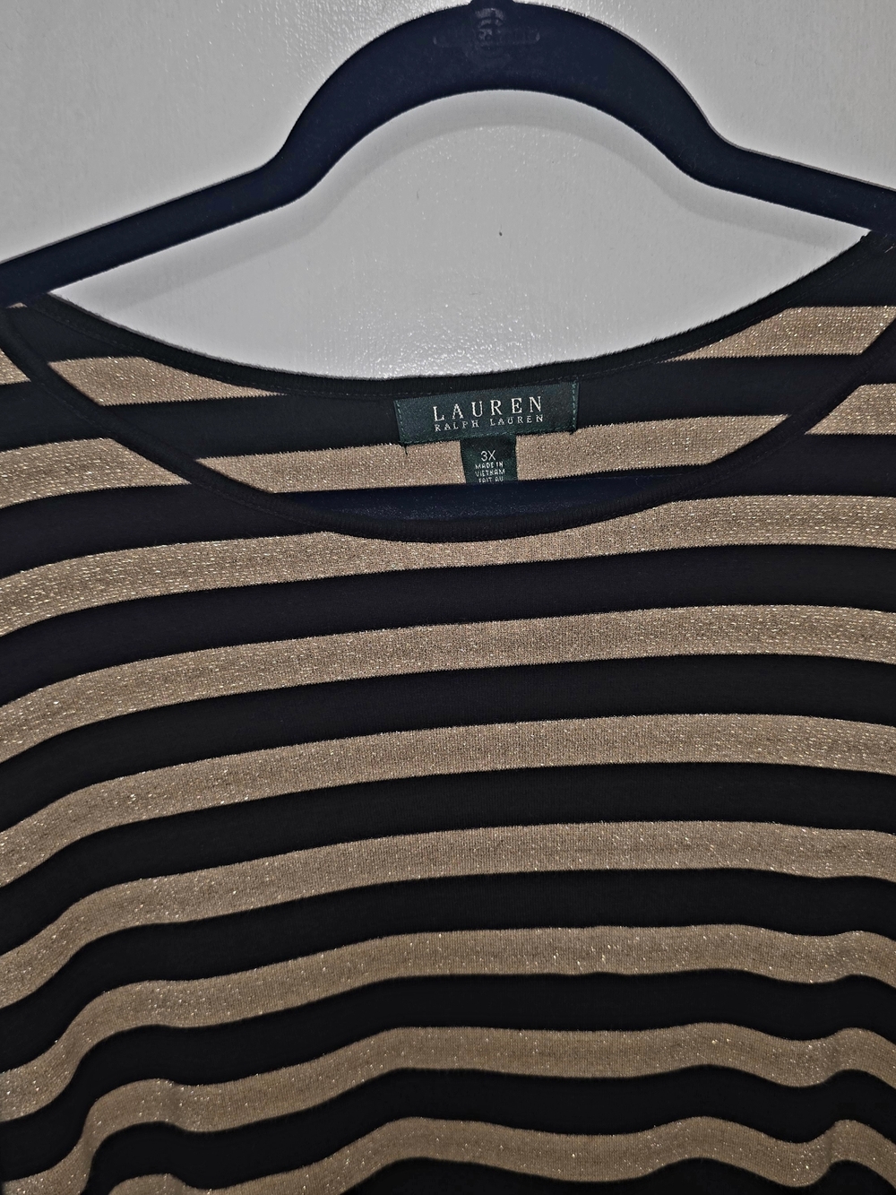 Lauren Ralph Lauren Black and Gold Striped Women's Top 3X